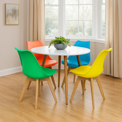 B&Q -  Round Kitchen Dining Table Set And 4 Colourful Tulip Chairs Wood Circular Table