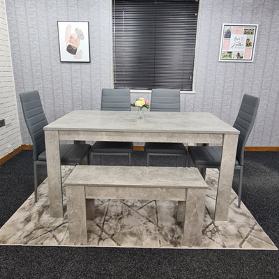 B&Q -  Grey Dining Table With 4 Chairs And 1 Bench Kitchen Dining Set Of 6