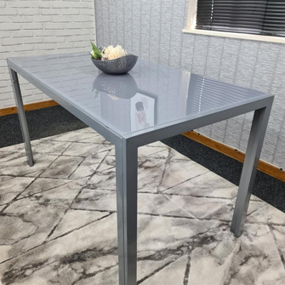 B&Q -  Dining Table Grey Glass Kitchen Place For 4 SeatsDining Table Only (Grey H 75 X L 120 X W 70 Cm)