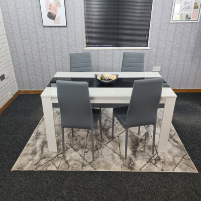 Portland 4 Seater Dining Set Faux Leather White/Black/Grey - Image 9