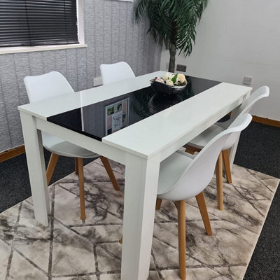B&Q -  Dining Table And 4 Chairs White Black  Wood 4 Plastic Leather White Chairs Dining Room