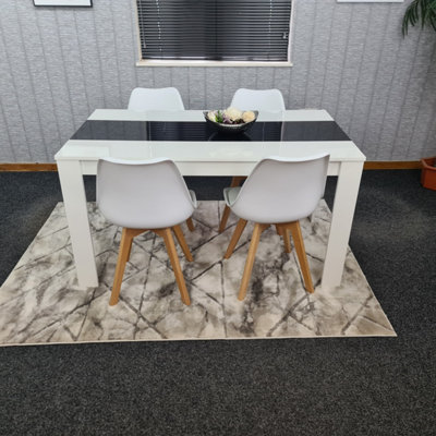 B&Q -  Dining Table And 4 Chairs White Black  Wood 4 Leather Plastic White Chairs Dining Room