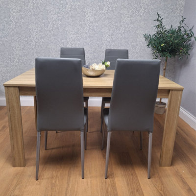 B&Q -  Dining Table And 4 Chairs Oak Effect Table With 4 Grey Chairs Dining Room Furniture