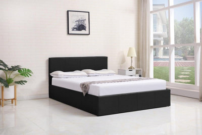 B&Q -  Ottoman Bed Gas Lift Storage Leather Black 3Ft Single With 1 Mattress Leather Pine Wood Bedroom