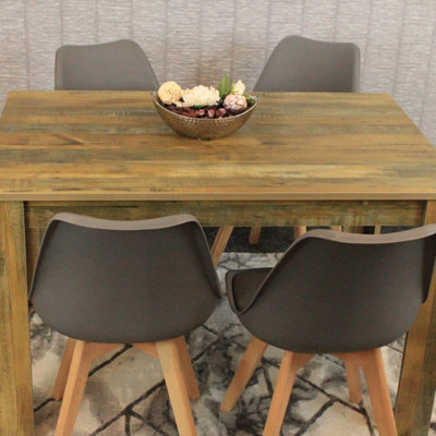 Kosy Koala Kitchen Dining Table With 4 Chairs Dining Table Room Set 4 Wooden Rustic Effect Table And 4 Grey Tulip Chairs Furniture from B&Q