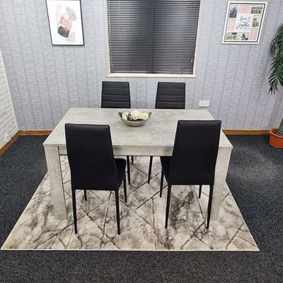 B&Q -  Kitchen Dining Table Set For 4 Wooden Grey Dining Table And 4 Black Leather Chairs