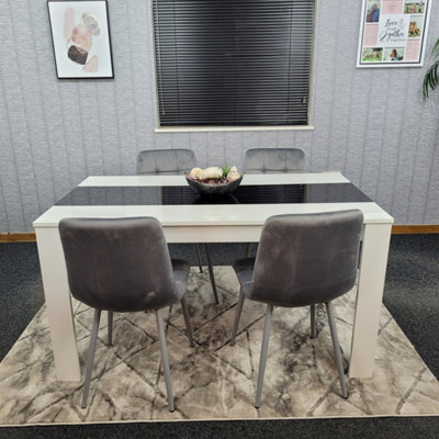 Kosy Koala Modern White And Black Dining Table Set With 4 Grey Velvet Chairs Dining Room Furniture from B&Q