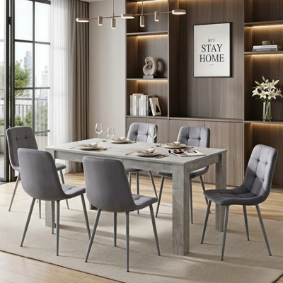 Kosy Koala Dining Table Set Of 6, Kitchen Dining Table And 6 Tufted Velvet Chairs Grey