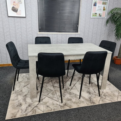 Kosy Koala Dining Table Set Of 6Grey Kitchen Dining Table And 6 Black Tufted Velvet Chairs from B&Q