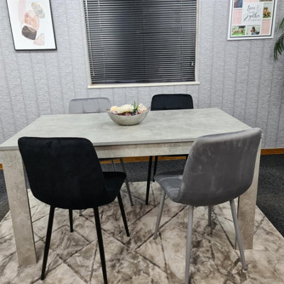 Kosy Koala - Dining Set - Stone Grey Effect Table - Velvet Chairs - Grey & Black - Image 9