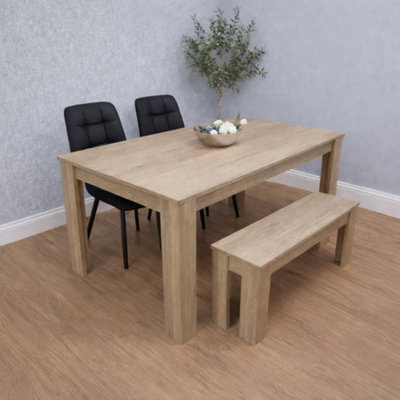 Portland 4 Seater Dining Table Set - Oak Effect and Black - MDF and Velvet - Image 10