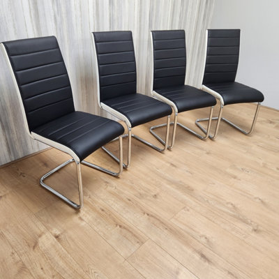 Kosy Koala Dining Chairs High Back Set Of 4 Faux Leather Padded Marco Chrome Kitchen Dining Room Black/White