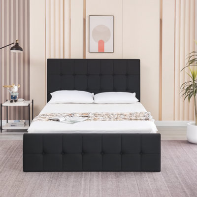 Kosy Koala Black Ottoman Bed Gas Lift Storage Single Velvet Cushioned Bedroom 3Ft