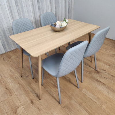 Kosy Koala Rectangle Oak Effect Kitchen Dining Table With 4 Grey Faux Leather Padded Chairs Dining Set from B&Q