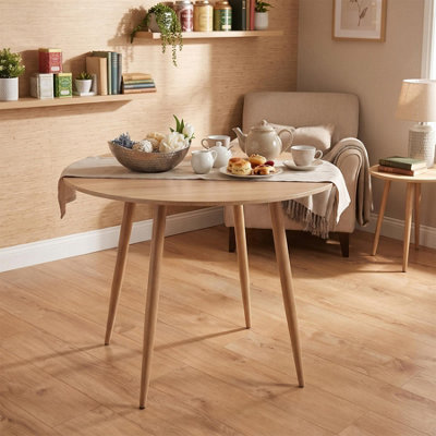 Kosy Koala Oak Effect Round Dining Table Kitchen Table Modern Wood Style Dinner Table Only