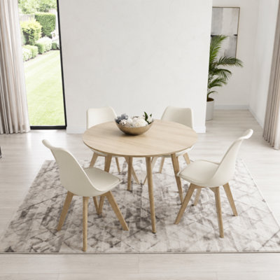 Kosy Koala Round Oak Effect Kitchen Dining Table With 4 Tulip Chairs Table Set Cream