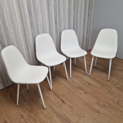 B&Q -  4 Dining Chairs White Chairs Stitched Leather ChairsLiving Kitchen Room Chairs
