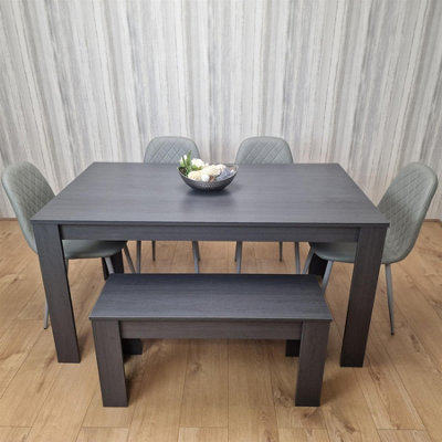 Portland 6 Seater Faux Leather Dining Bench Set Grey - Image 5