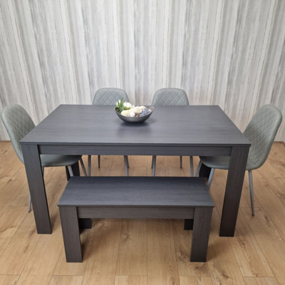 Kosy Koala Dining Table With 4 Diamond Stitched Chairs And 1 Bench Dark/Grey