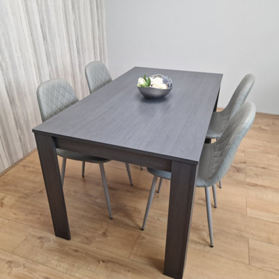 B&Q -  Dining Table With 4 Chairs Dark Grey Table With 4 Grey Padded Chairs Kitching Dining Set Dining Room Dining Set For 4
