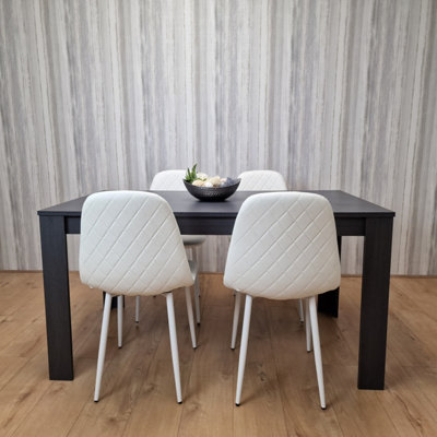 B&Q -  Grey Dining Table And 4 White Stitched Chairs Kitchen Dining Table For 4 Dining Room Dining Set