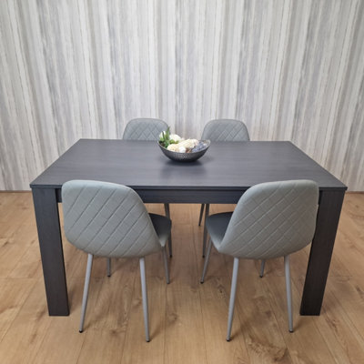B&Q -  Dark Grey Dining Table With 4 Grey Padded Chairs Kitching Dining Set Dining Room