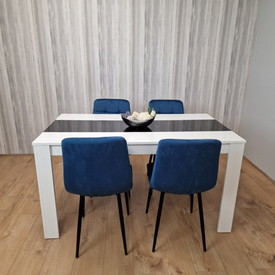 Kosy Koala Dining Table And 4 Chairs Wooden Table Tufted Velvet Chairs White/Black/Blue