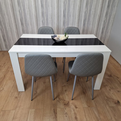 Kosy Koala Wooden Dining Table With 4 Stitched Leather Chairs Set White/Black/Grey