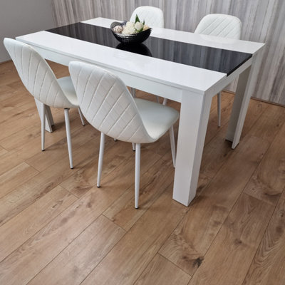 Kosy Koala Wooden Dining Table With 4 Stitched Leather Chairs Set White/Black