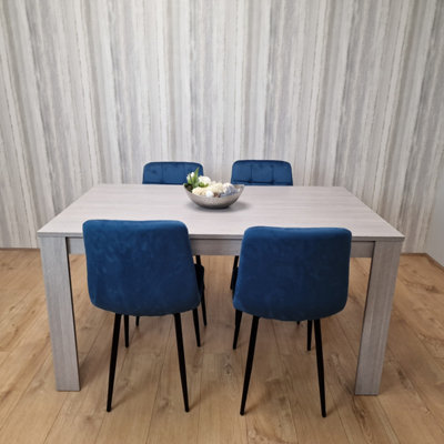B&Q -  Dining Table In Grey With 4 Blue Velvet Chairs Kitchen Dining Table For 4 Dining Room Dining Set
