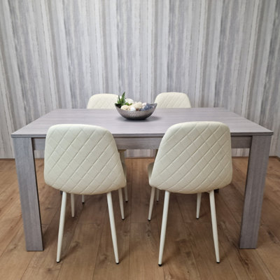 B&Q -  Dining Table In Grey With 4 Cream Stitched Padded Chairs Kitchen Dining Table For 4 Dining Room Dining Set