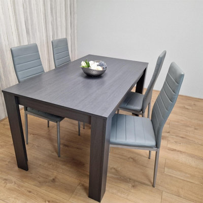 Kosy Koala Unisex Brown Modern Charcoal Dining Table Set With 4 Grey Faux Leather Chairs Dining Room Furniture In - Image 9