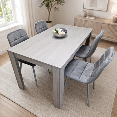 Kosy Koala Dining Table And 4 Chairs 4 Velvet Chairs Wood Dining Set Furniture Grey