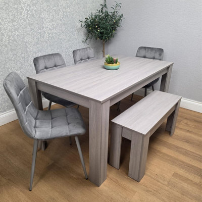 Kosy Koala Dining Table And 4 Chairs With Bench 4 Velvet Chairs Wood Dining Set Furniture Grey