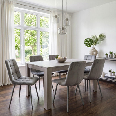 Kosy Koala Dining Table And 6 Chairs 6 Velvet Chairs Wood Dining Set Furniture Grey