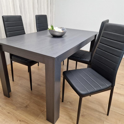B&Q -  Dining Table And 4 Chairs Modern Dining Table Set With 4 Black Faux Leather Chairs Dining Room Furniture