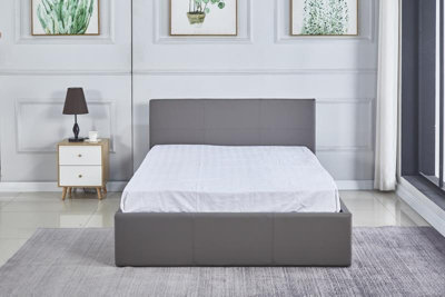 B&Q -  Ottoman Storage Leather Bed Side Lift Grey 3Ft Single Bed Bonnell Spring High-Density Foam Mattress
