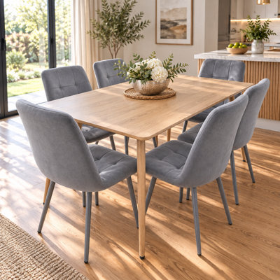 Kosy Koala Dining Table And 6 Chairs Wood Effect 6 Velvet Chairs Dining Set Grey