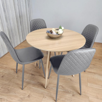 B&Q -  Dining Table And 4 Chairs Round Wood Effect Table With 4 Grey Chairs Dining Room Furniture Set