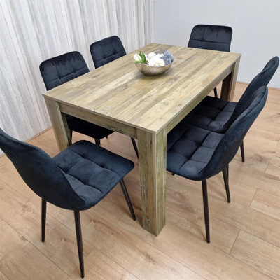 Kosy Koala Dining Table And 6 Chairs Rustic Effect Wood Table 6 Leather Chairs Dining Room Black