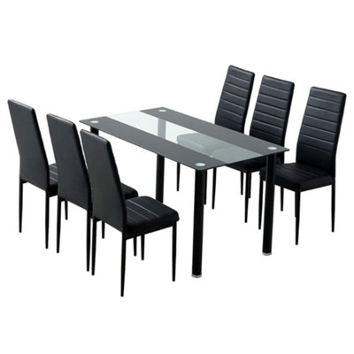 Kosy Koala Dining Table And 6 Chairs Black Clear Glass 6 Leather Black Chairs Dining Room Furniture from B&Q