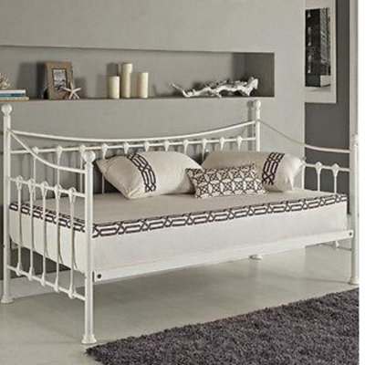B&Q -  Daybed Without Trundle White 3Ft Single Bed With 1 Mattress Metal Bedroom Living Room