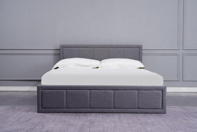B&Q -  Grey Upholstered Storage Ottoman Bed With 3Ft Single Memory Foam Mattress