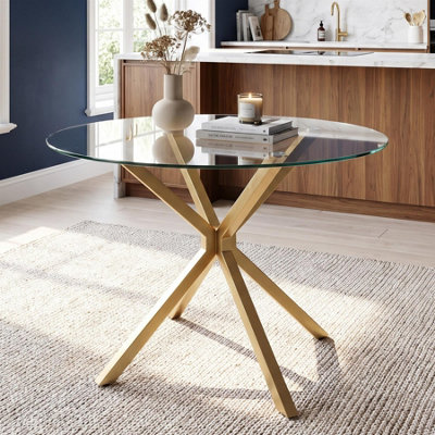B&Q -  Dining Table Clear Glass Kitchen Place For 4 SeatsDining Table Only (Clear H 75 X L 100 X W 100 Cm)