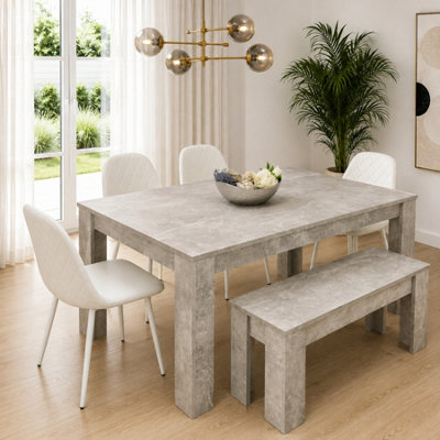 Kosy Koala Unisex Brown Wooden Rectangle Dining Table Set With 4 White Chairs And Bench Stylish Dining Room Set In - Image 11