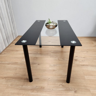 B&Q -  Dining Table Black Glass Kitchen Place For 4 SeatsDining Table Only (Black H 75 X L 120 X W 70 Cm)