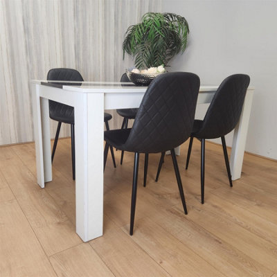 Rackhams White/Black Dining Wood Table And 4 Leather Chairs Dining Room Set - Image 11
