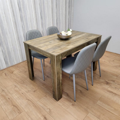 B&Q -  Modern Dining Table Set With 4 Grey Gem Pattern Chairs Dining Room Furniture