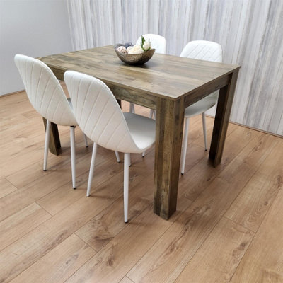 Kosy Koala Wooden Dining Table With 4 Gem Patterned Chairs Rustic Effect Table With Chairs White