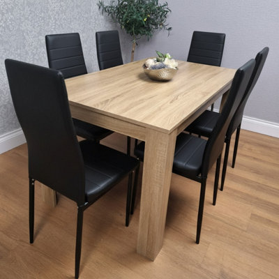 Kosy Koala Dining Set Of 6 Dining Table And 6 Faux Leather Chairs Dinig Room Furniture Black